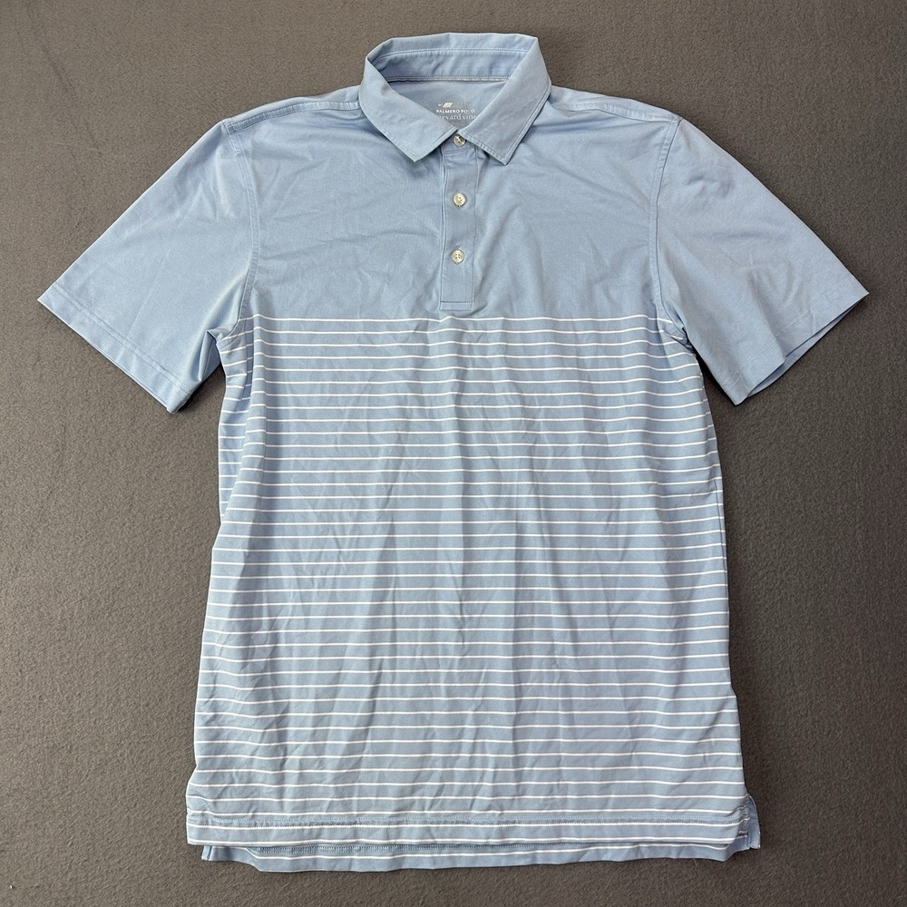 Vineyard Vines Shirt Mens OTG Polo Medium Blue Striped Performance Palmero